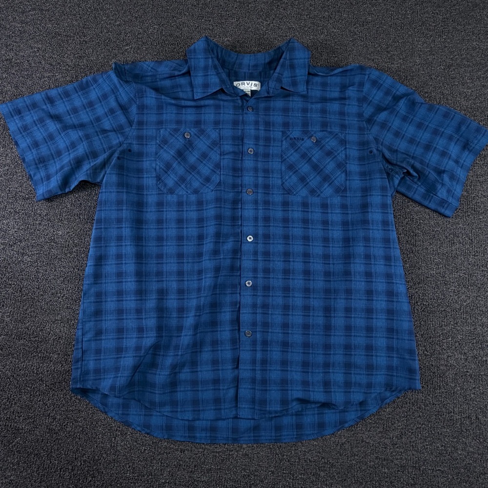 Orvis Shirt Mens XXL Classic Collection Blue Plaid Button Down EUC